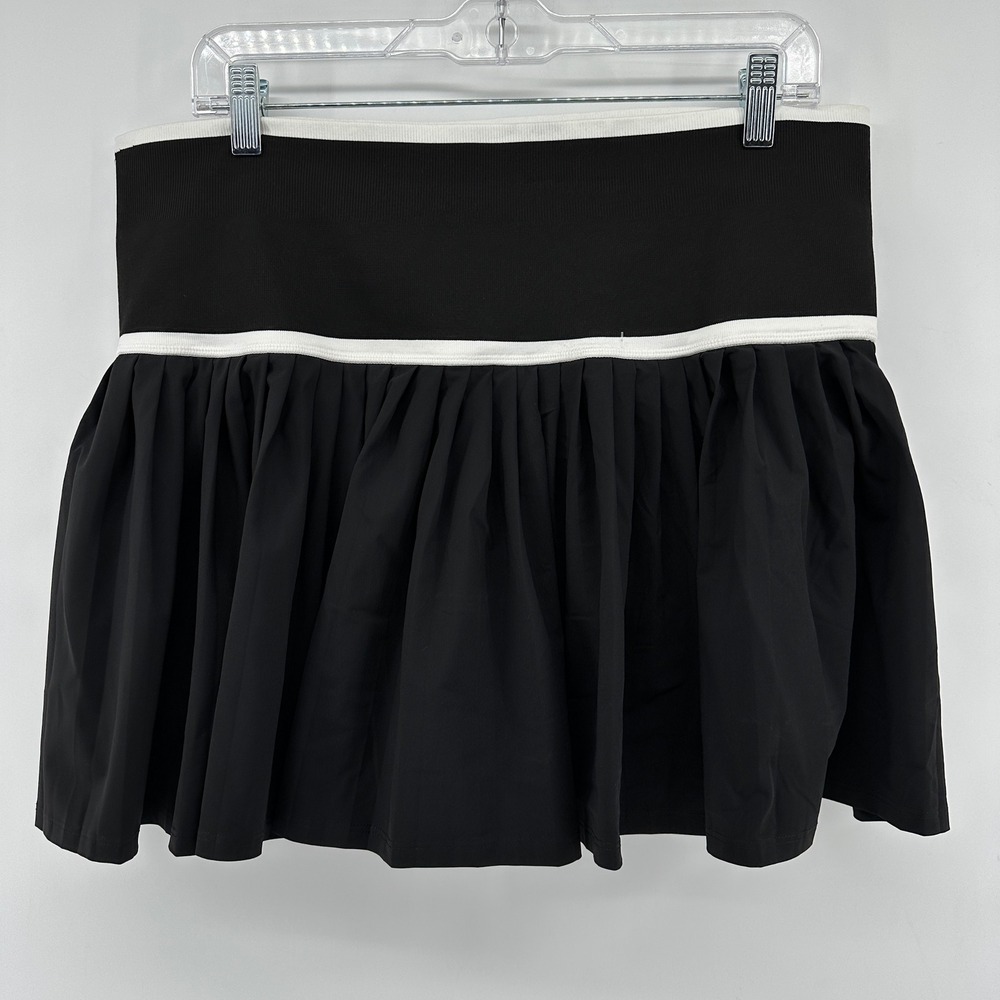 CALIA Womens High Waisted Court Skort Black White Pleated Tennis Skirt L